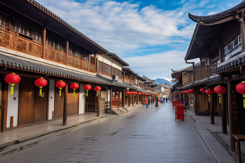 著名旅游景点挂满红灯笼的古色古香的街道,高清,摄影图,摄影图片,图片大全,摄影图免费下载